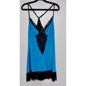 Y2K Azure Lace Babydoll Slip Dress Large Night‎ Luxe Boudoircore Coquette Fairy